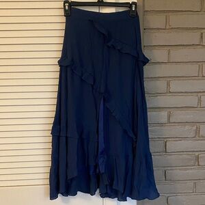 Women's Navy Ruffle Tiered Maxi Skirt - Classic Flow